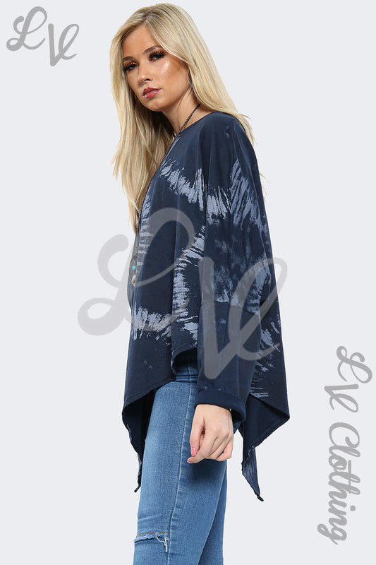 Ladies Acid Wash V Hem Top Navy - Unit Price £8.99