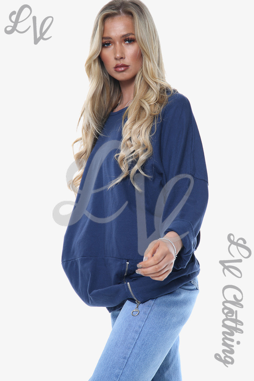 Dames effen sweatshirt met ritssluiting navy Stukprijs £ 12,99 NU £ 6,49