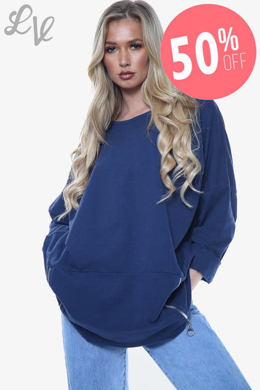 Ladies Plain Sweatshirt With Zip Detail Navy Unit Price £12.99 NOW £6.49