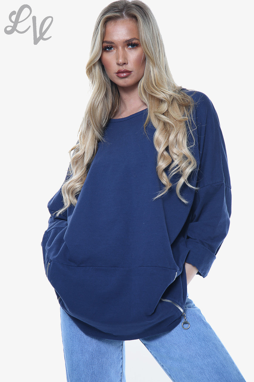 Dames effen sweatshirt met ritssluiting navy Stukprijs £ 12,99 NU £ 6,49
