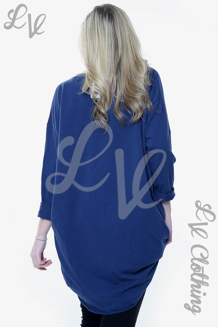 Dames Trui met Folie Hart Liefdesprint Top Marineblauw Stukprijs WAS €12,99 NU €9,74