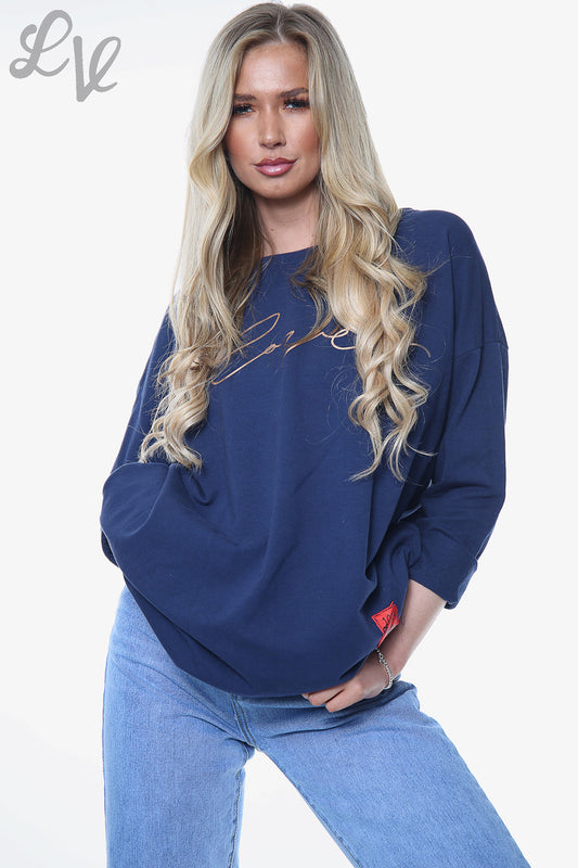 Ladies Love Script Sweatshirt Top Navy Unit Price £11.99