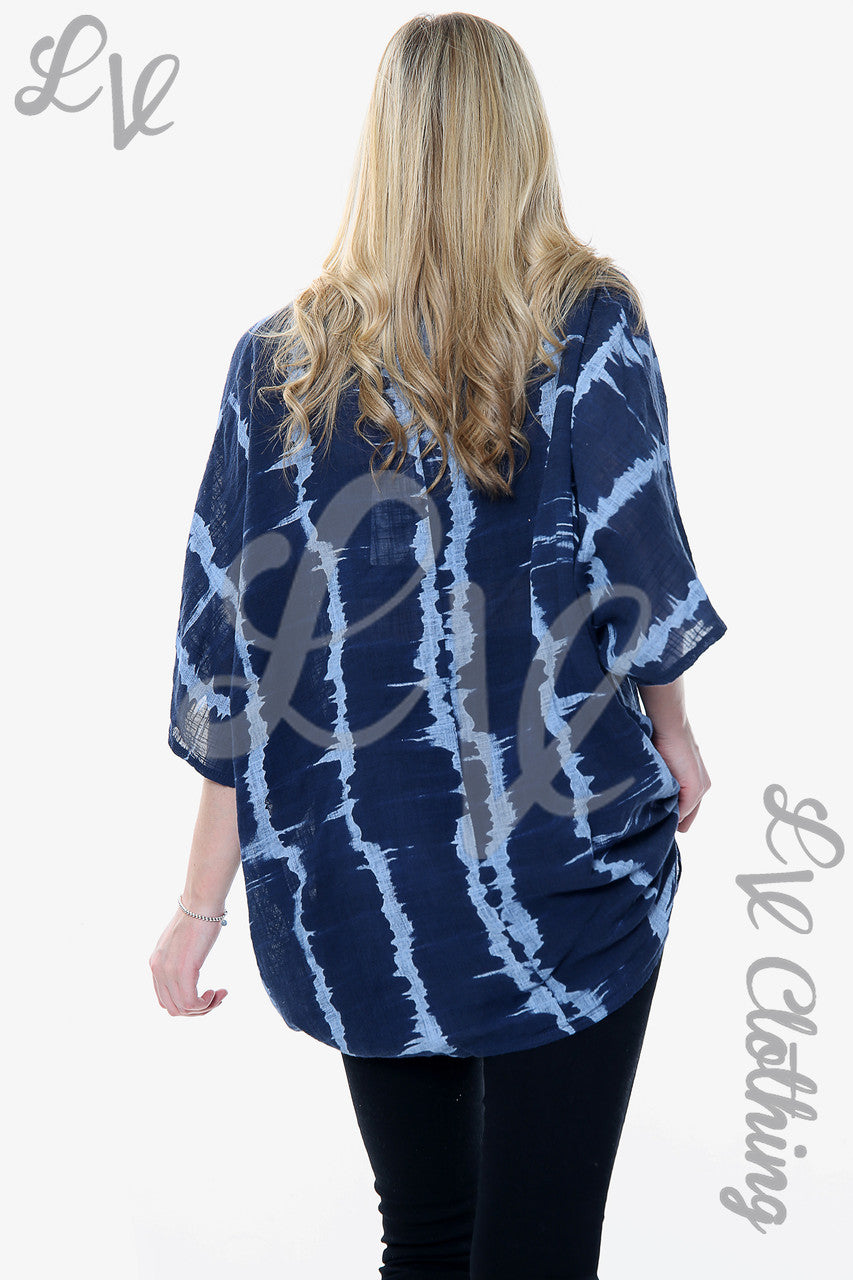 Ladies Tie Dye Print Floaty Top Navy Unit Price £14.99