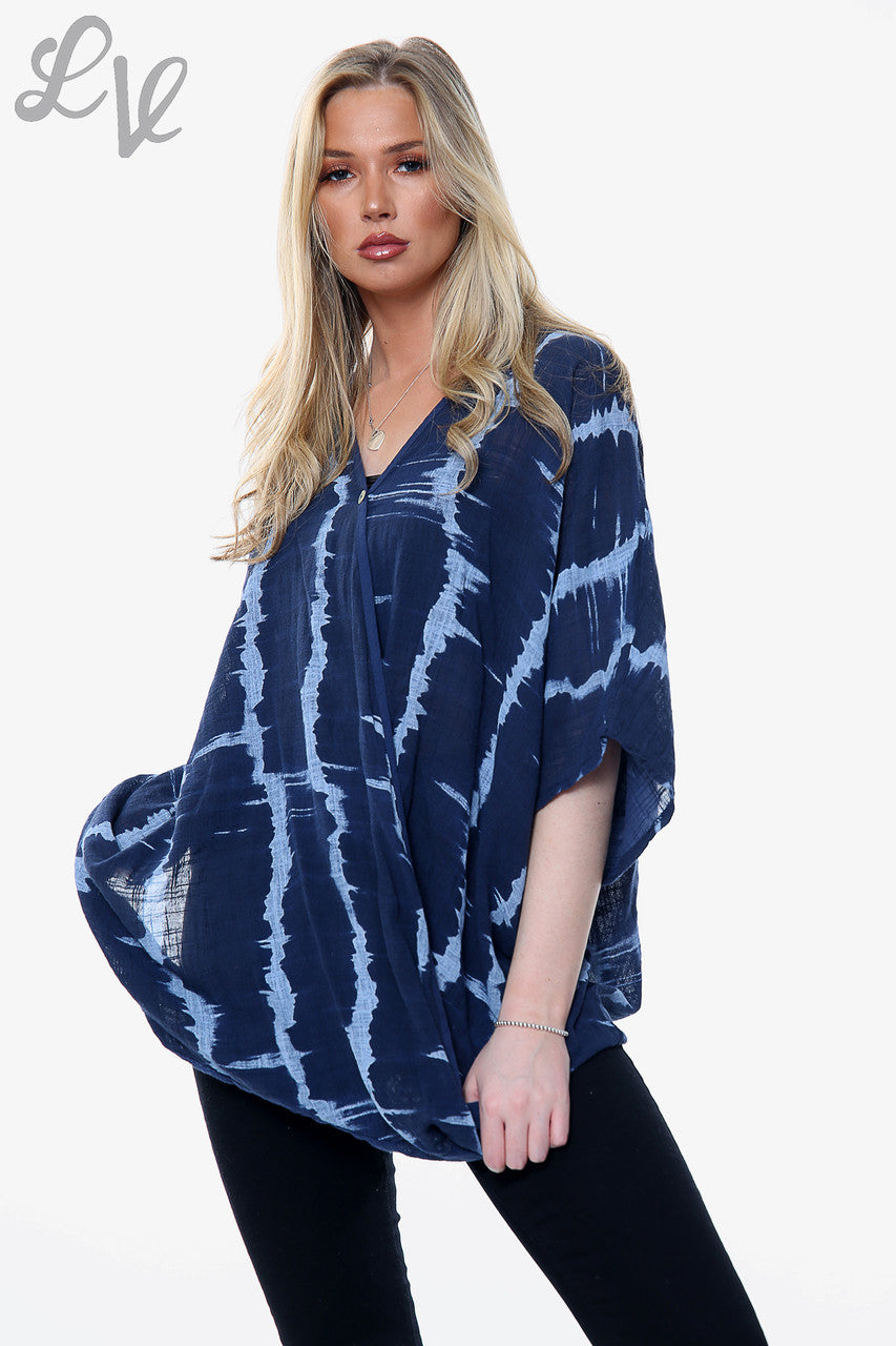 Ladies Tie Dye Print Floaty Top Navy Unit Price £14.99