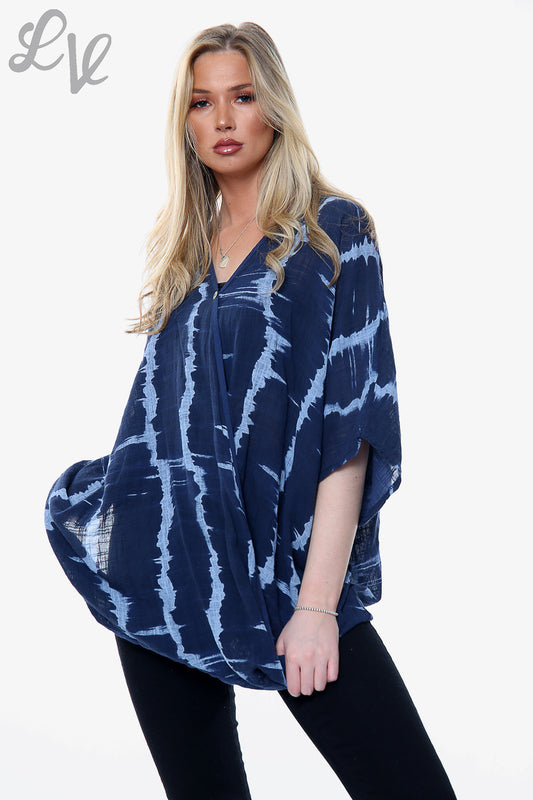 Ladies Tie Dye Print Floaty Top Navy Unit Price £14.99