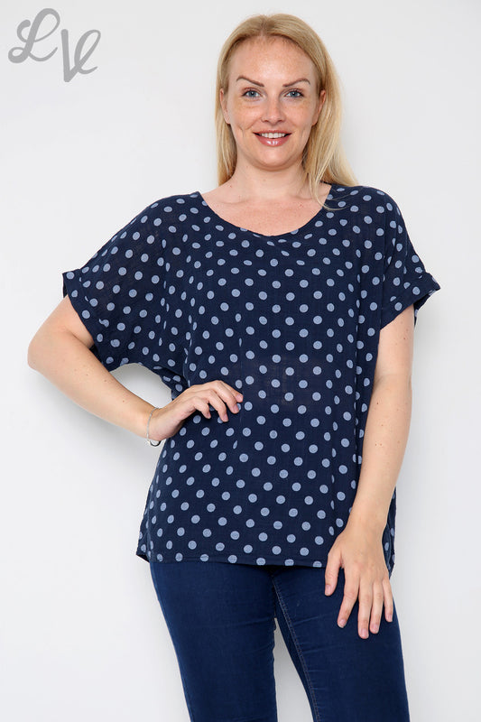 Ladies Polka Dot Print Top Navy Unit Price £7.99