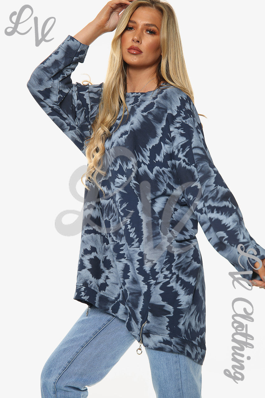 Dames Tie-dye Print Sweatshirt Top Marineblauw Stuksprijs WAS €13,99 NU €6,99
