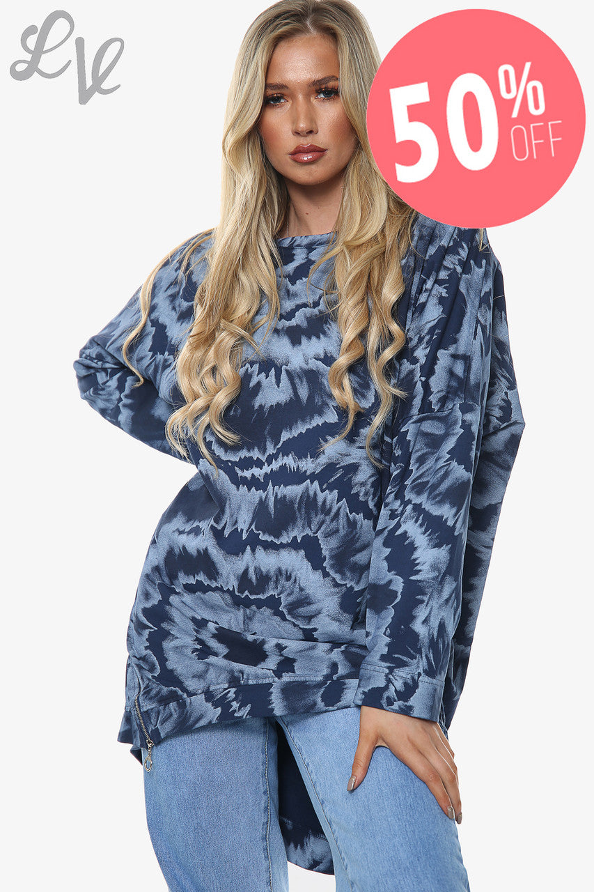 Dames Tie-dye Print Sweatshirt Top Marineblauw Stuksprijs WAS €13,99 NU €6,99