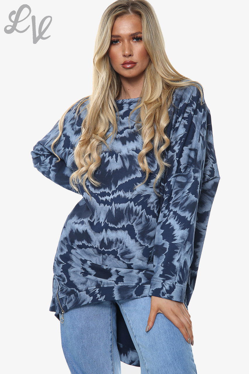 Dames Tie-dye Print Sweatshirt Top Marineblauw Stuksprijs WAS €13,99 NU €6,99