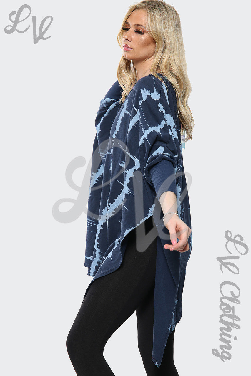Dames Tie Dye Print Italiaanse Oversize Top Navy Stukprijs €15,99