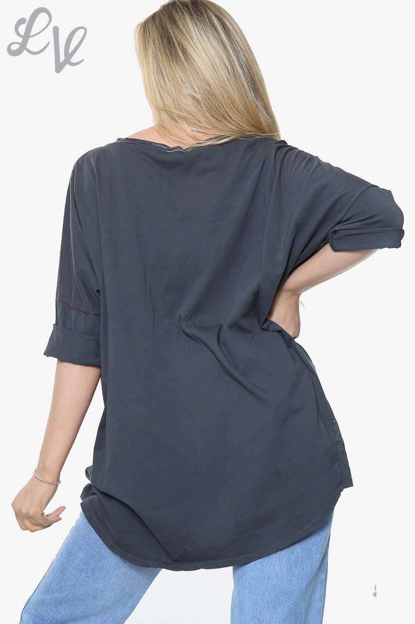 Dames Animal Print Patchwork Top Navy Stukprijs €13,99