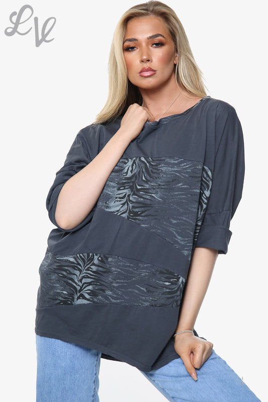 Ladies Animal Print Patchwork Top Navy Unit Price £13.99