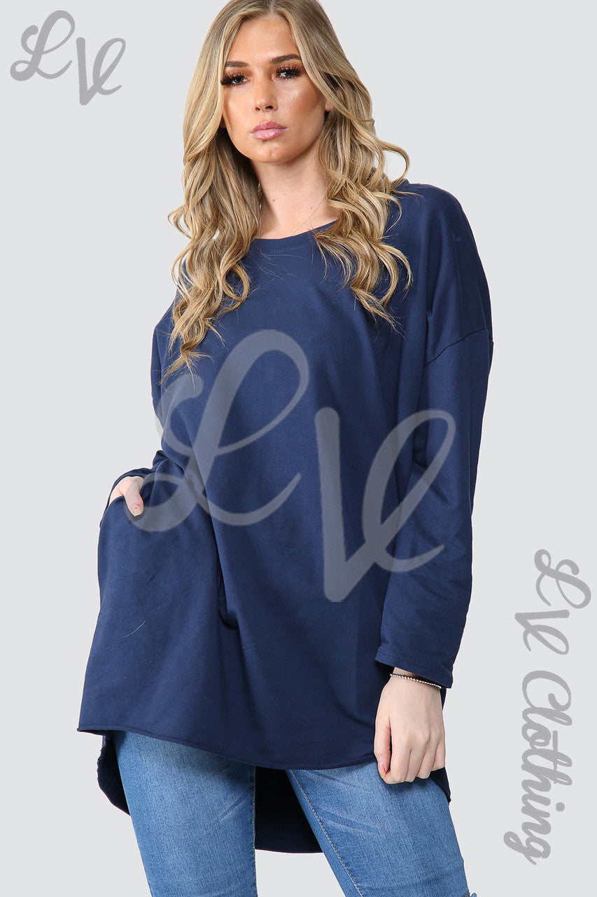 Dames Effen Oversized Tuniek Sweatshirt Top Marineblauw - Stukprijs £ 14,99