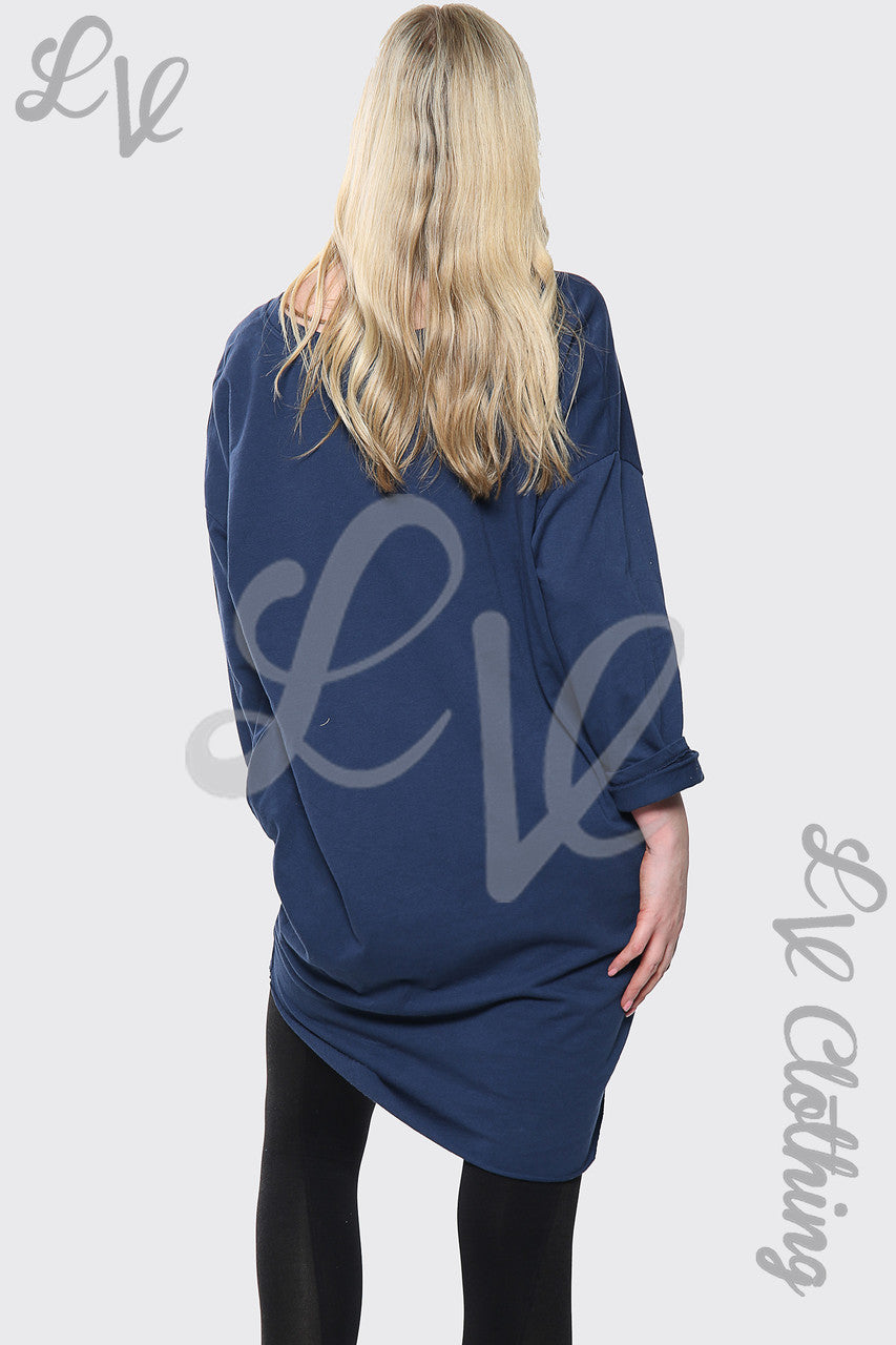Dames Oversized Top Met Pailletten Hartprint Navy Stukprijs € 15,99