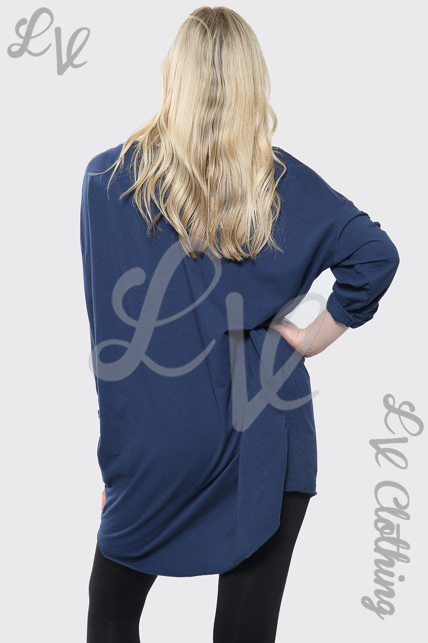 Ladies Silver Sequin Star Print Italian Oversize Top Navy Unit Price £13.99