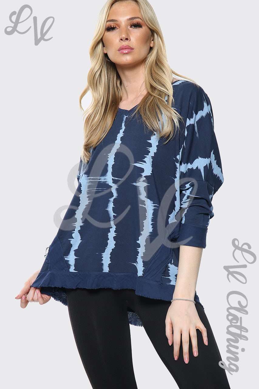 Dames Tie Dye Print V-hals Oversized Top Marine Stukprijs €11,99