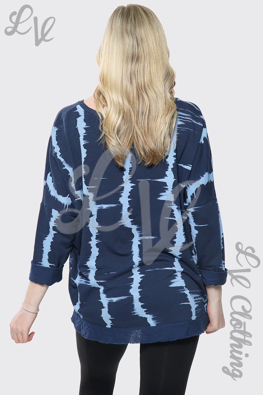 Dames Tie Dye Print V-hals Oversized Top Marine Stukprijs €11,99