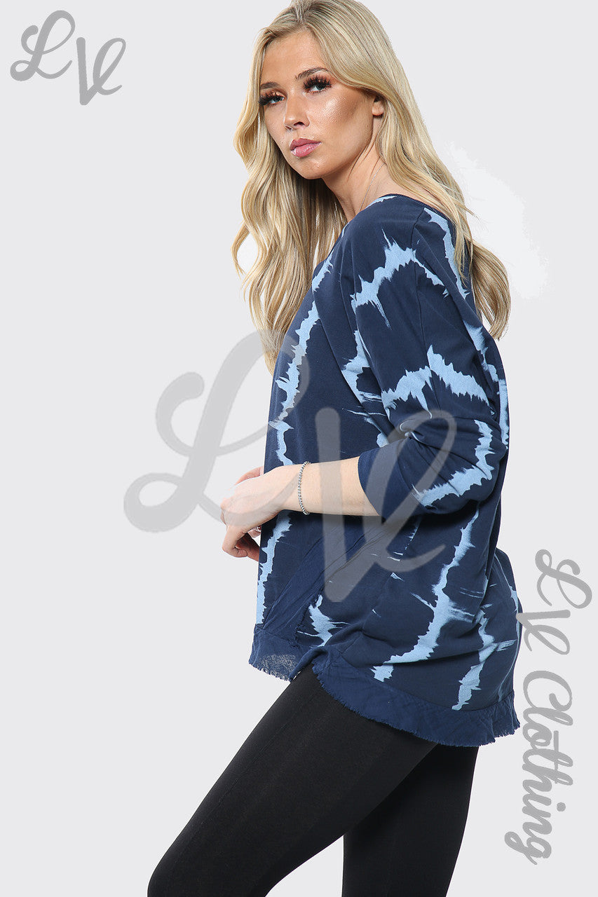 Dames Tie Dye Print V-hals Oversized Top Marine Stukprijs €11,99