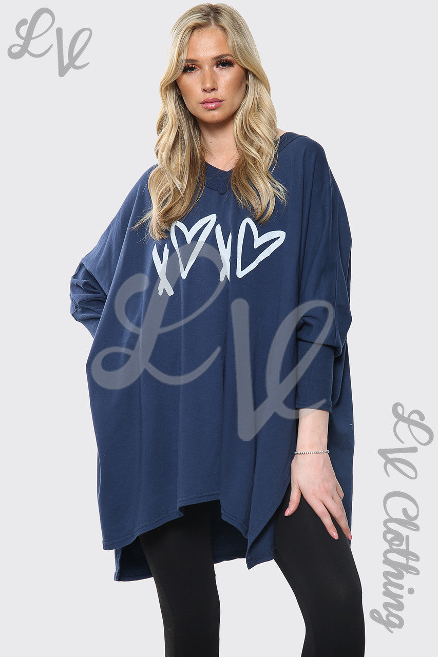 Dames Heart X Print Italiaanse Baggy Top Marine Prijs per eenheid € 17,99