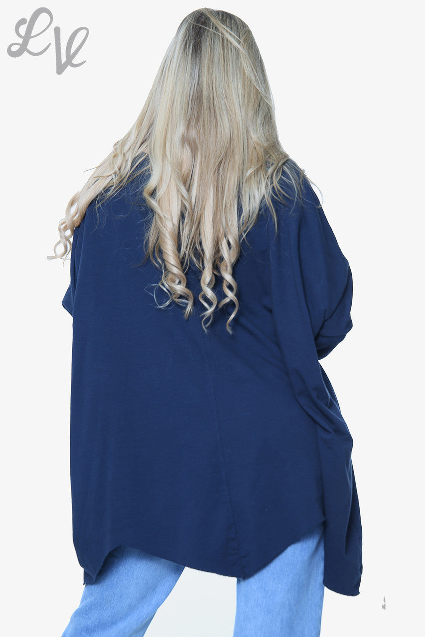 Dames Hartslag Grafisch Sweatshirt Top Marineblauw Stukprijs €13,99