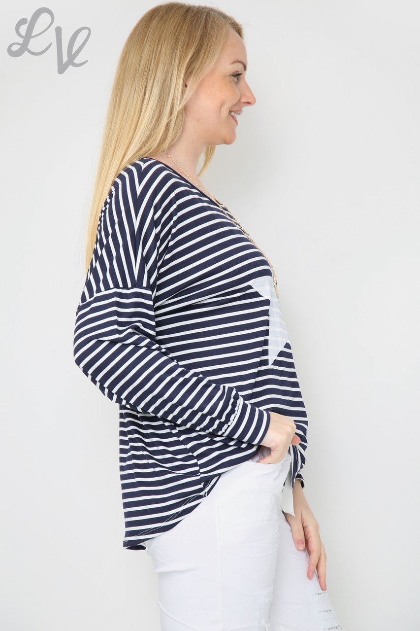 Dames gestreepte top met sterren marineblauw eenheidsprijs €8,99