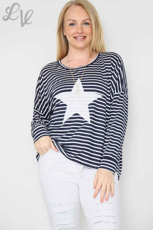 Ladies Stripe & Star Top Navy Unit Price £8.99