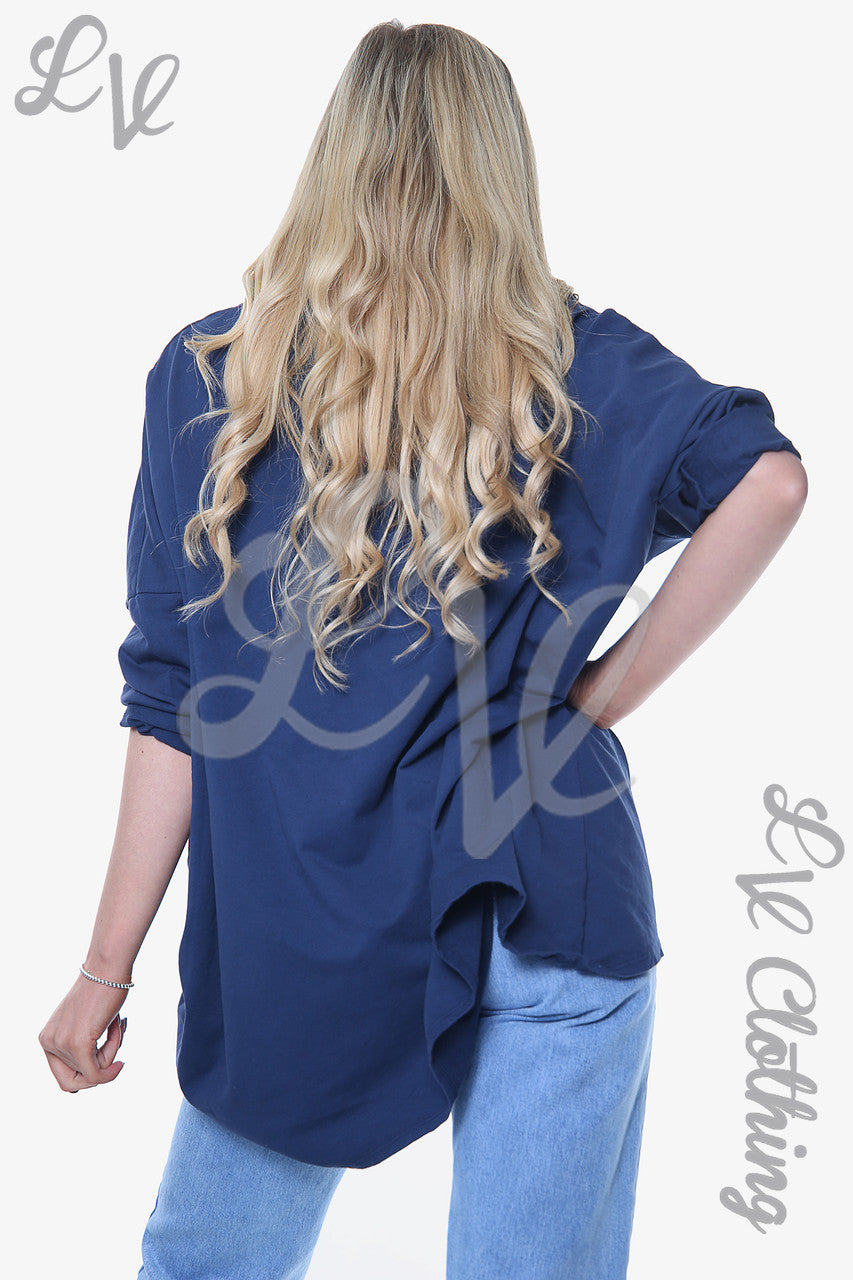 Dames Paintbrush Shapes Print Sweatshirt Top Marine Eenheidsprijs € 11,99