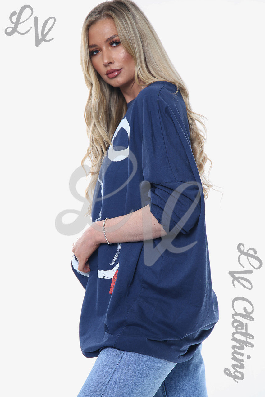 Dames Paintbrush Shapes Print Sweatshirt Top Marine Eenheidsprijs € 11,99