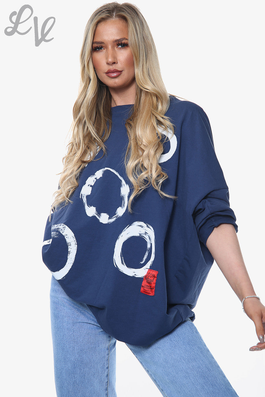 Dames Paintbrush Shapes Print Sweatshirt Top Marine Eenheidsprijs € 11,99
