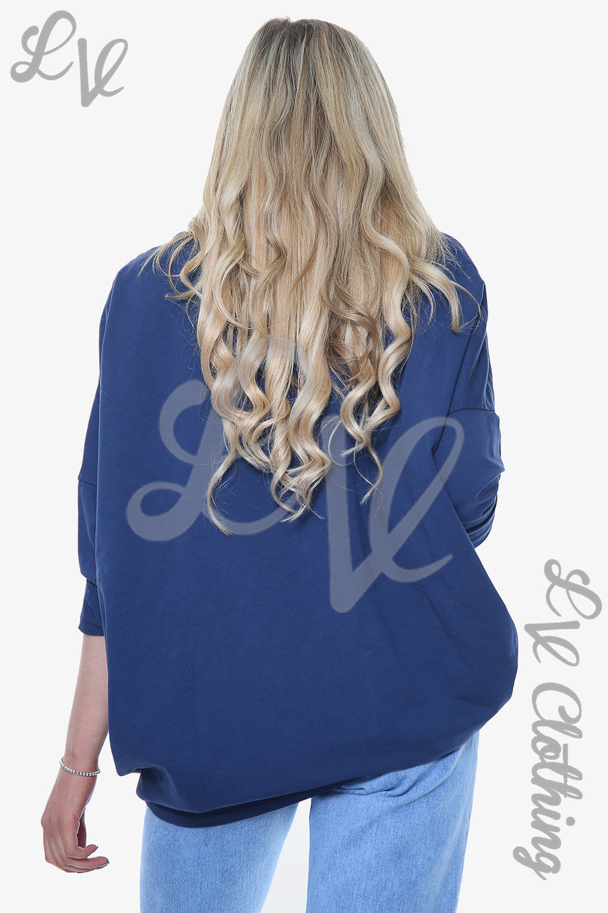Dames Sweatshirt Top Navy met Appliqué Ruches en Foliehart Prijs per stuk €15,99
