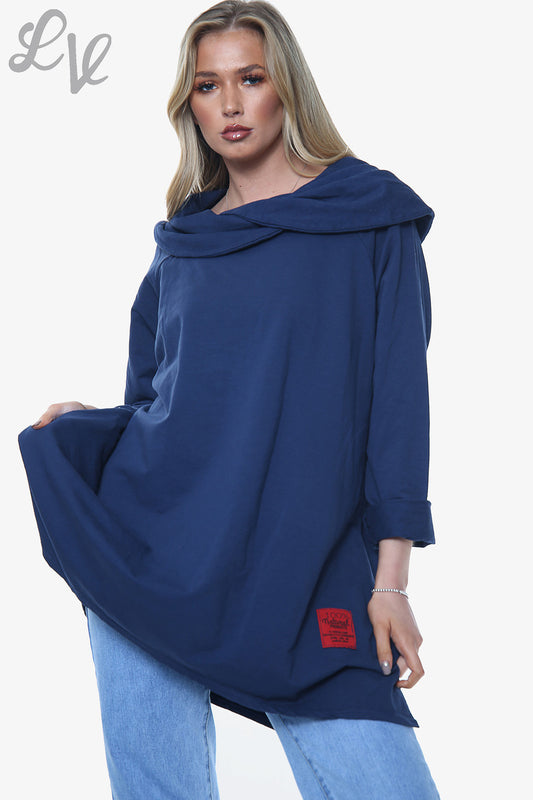 Ladies Draped Shoulder Sweatshirt Top Navy Unit Price £15.99