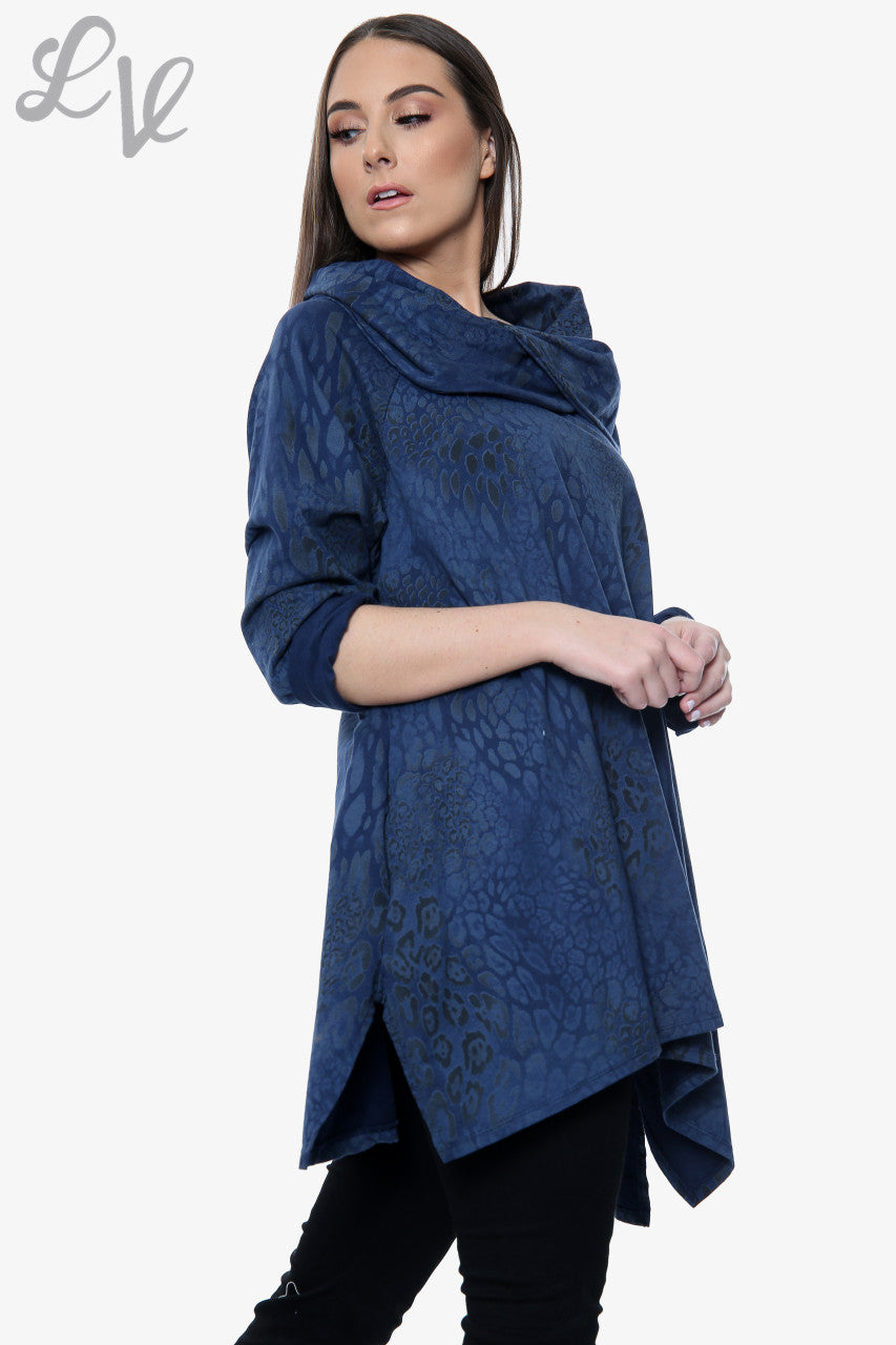 Ladies Animal Print Draped Shoulder Sweatshirt Navy Unit Price £13.99