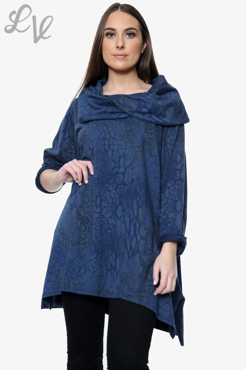 Ladies Animal Print Draped Shoulder Sweatshirt Navy Unit Price £13.99