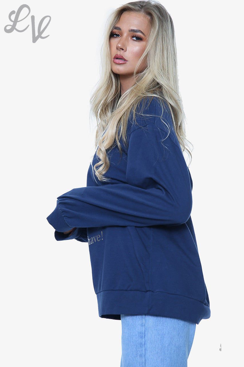 Dames 'Now Is All You Have' Top met Folieprint Navy Stuksprijs WAS €14,99 NU €7,49