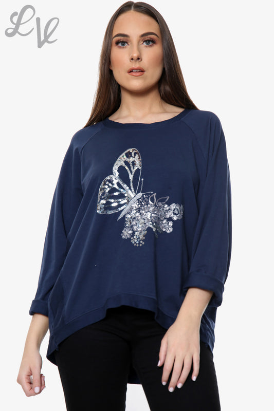 Ladies Sequin Butterfly Detail Top Navy Unit Price £13.99