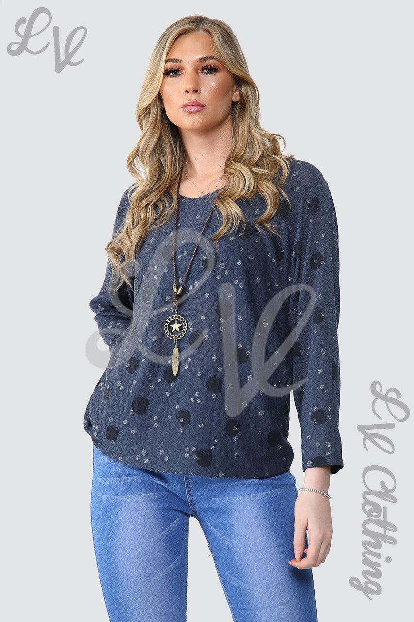 Dames Top Met Stippen Met Halsketting Marineblauw - Stukprijs €10,99