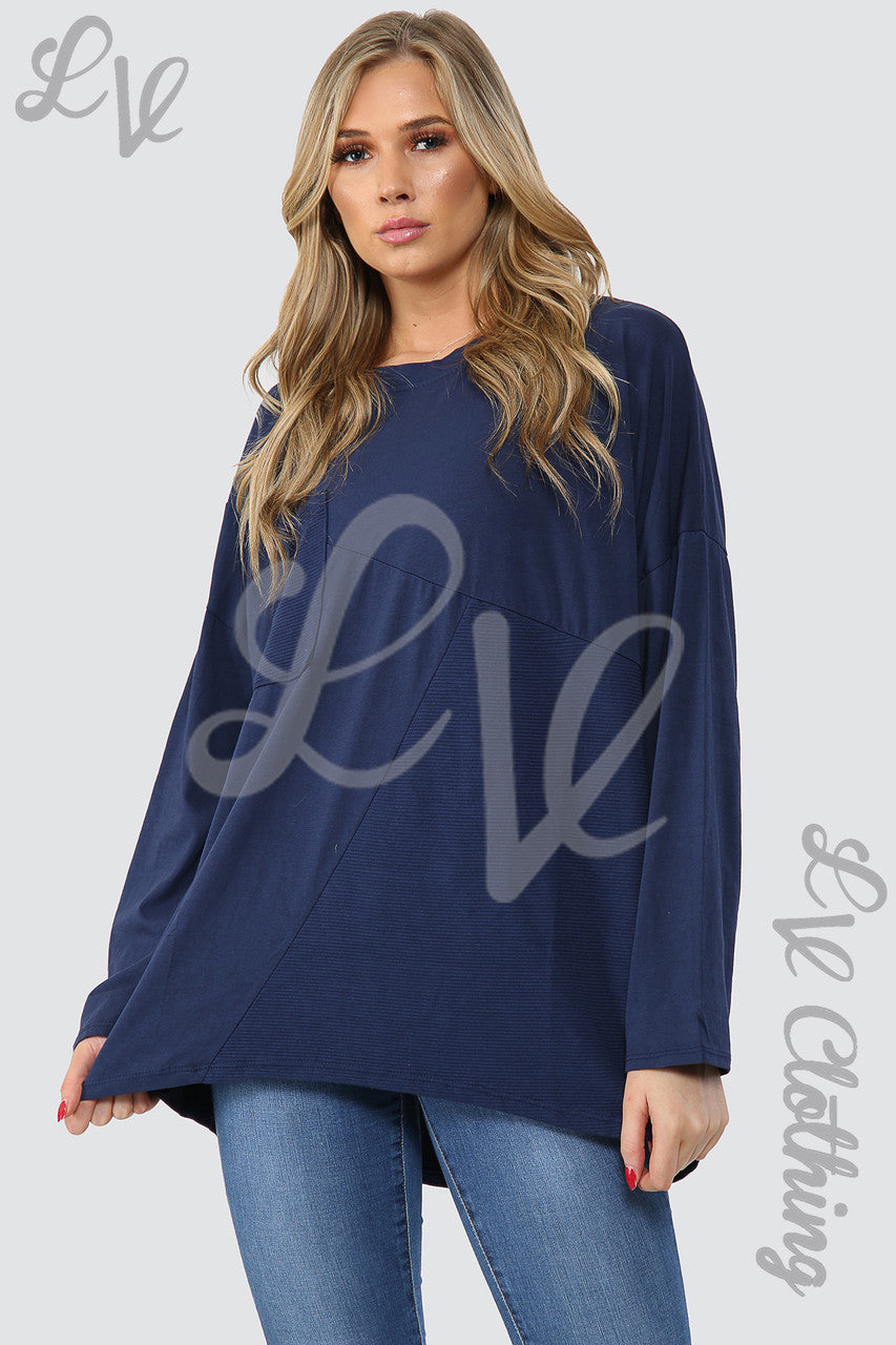 Ladies Ribbed Front Pocket Top Navy - Unit Price £11.99