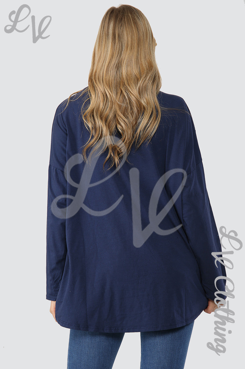 Ladies Ribbed Front Pocket Top Navy - Unit Price £11.99