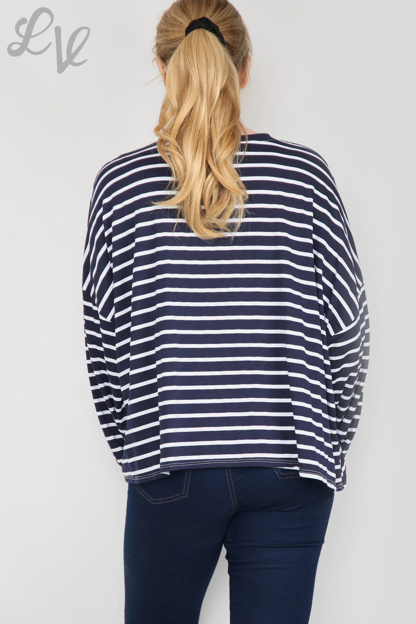 Dames Top Lange Mouwen Met Strepen En Sterren Marine Eenheidsprijs WAS €9,99 NU €5