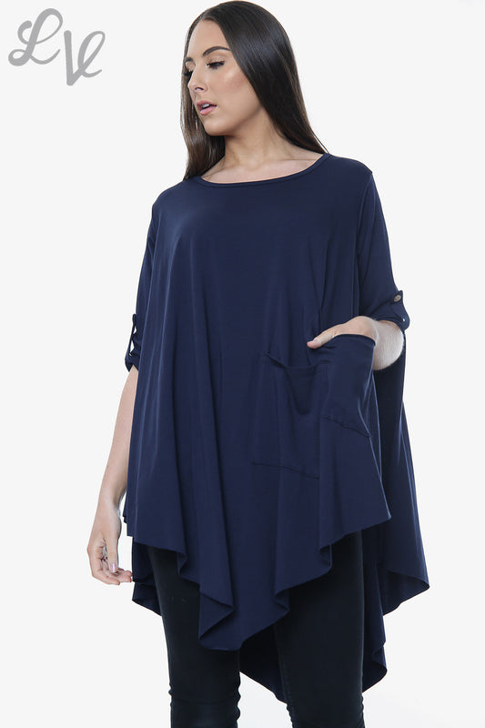 Ladies Plain Asymmetrical Top Navy Unit Price £9.99