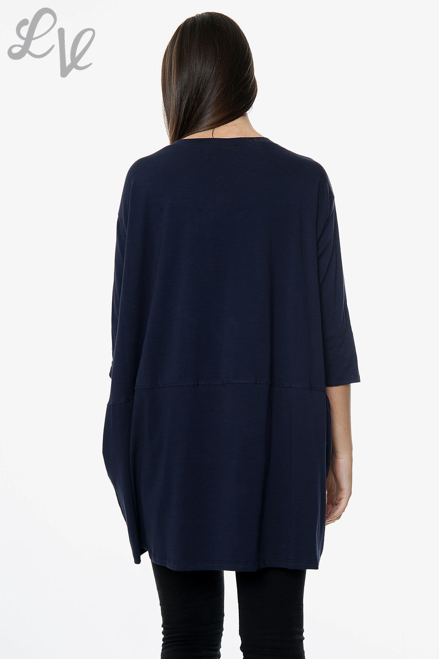 Dames Effen Top Met Zakken Marine Eenheidsprijs €8,99