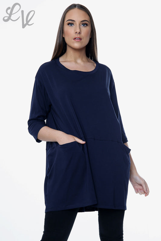 Ladies Plain Top With Pockets Navy Unit Price £8.99