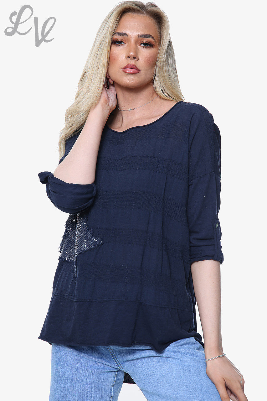 Dames Top met pailletten en sterrenmotief Marine Prijs per stuk £8.99