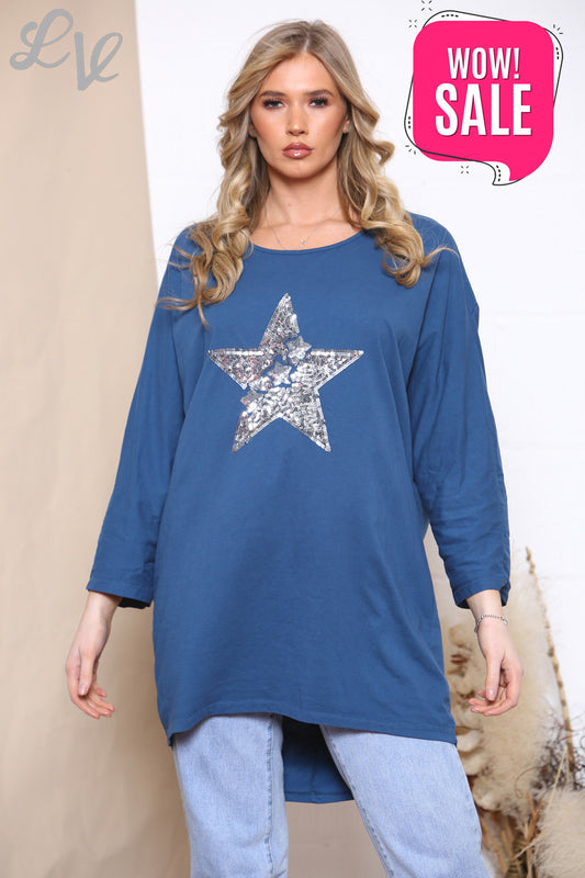 Dames Star Voorkant & Gedraaide Achterkant Detail Sweatshirt Top Marineblauw