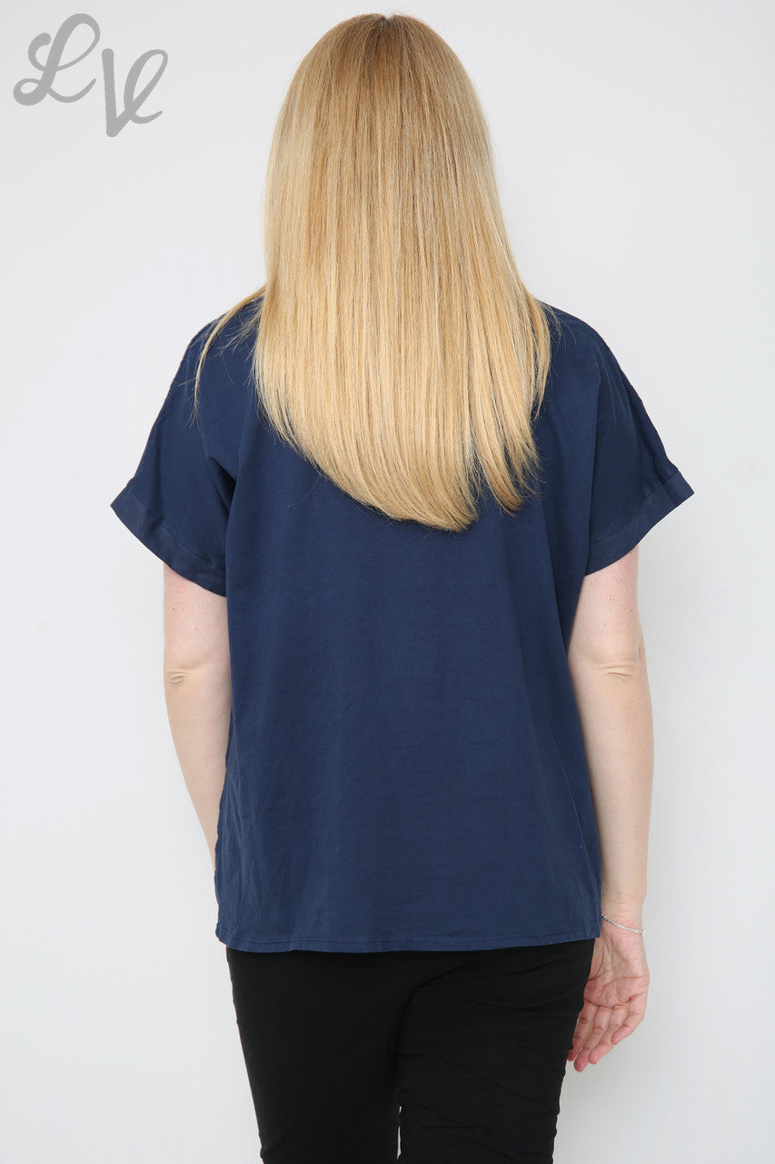 Dames Bloemen Pailletten & Applicatie Top Marineblauw Stukprijs €8,99