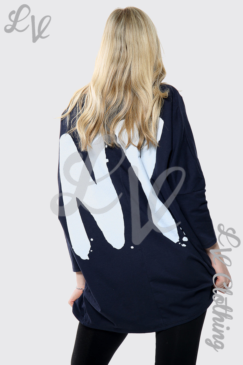 Dames "Heart Print NY" Slogan Top Navy Verkoopprijs € 15,99