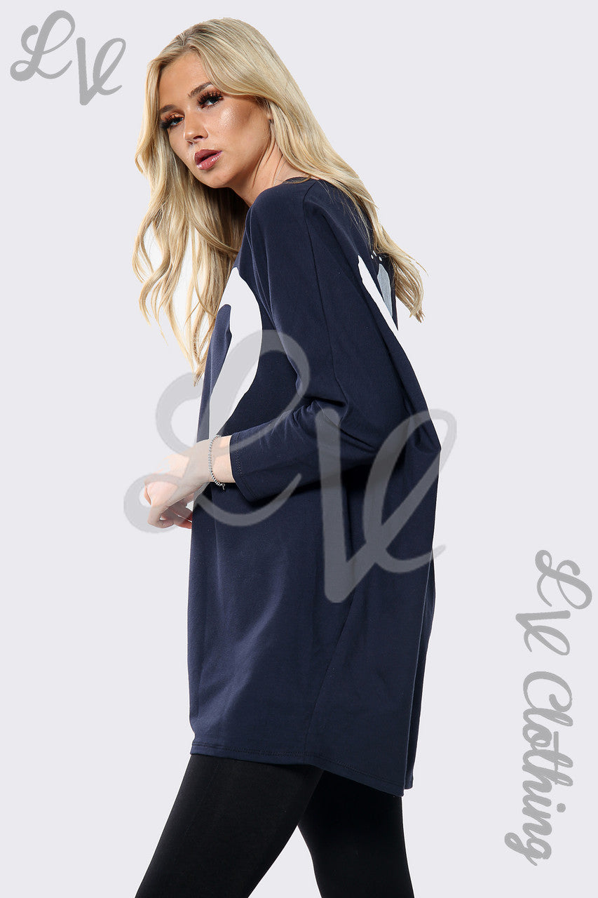 Dames "Heart Print NY" Slogan Top Navy Verkoopprijs € 15,99