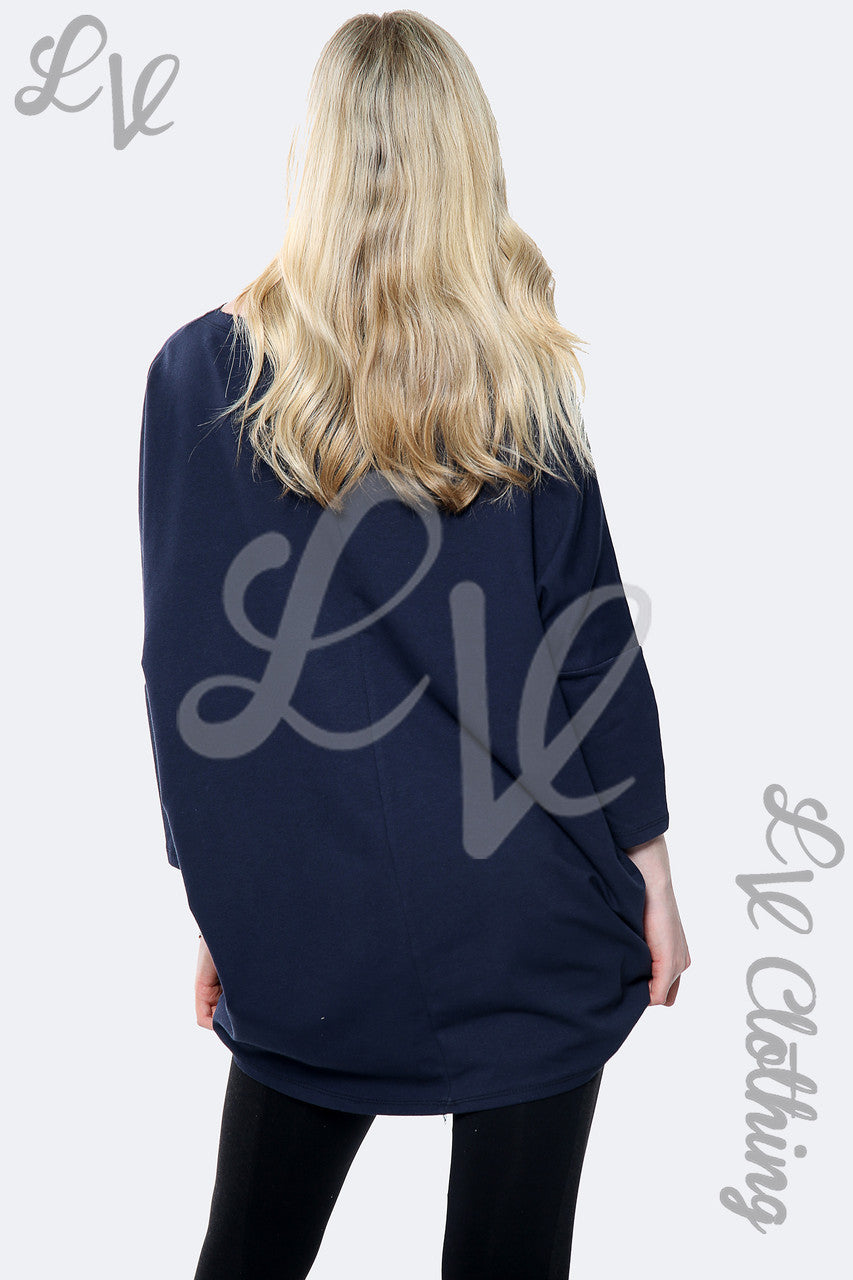 Dames "Love your Self" Slogan Sweatshirt Top Marineblauw Stukprijs €15,99