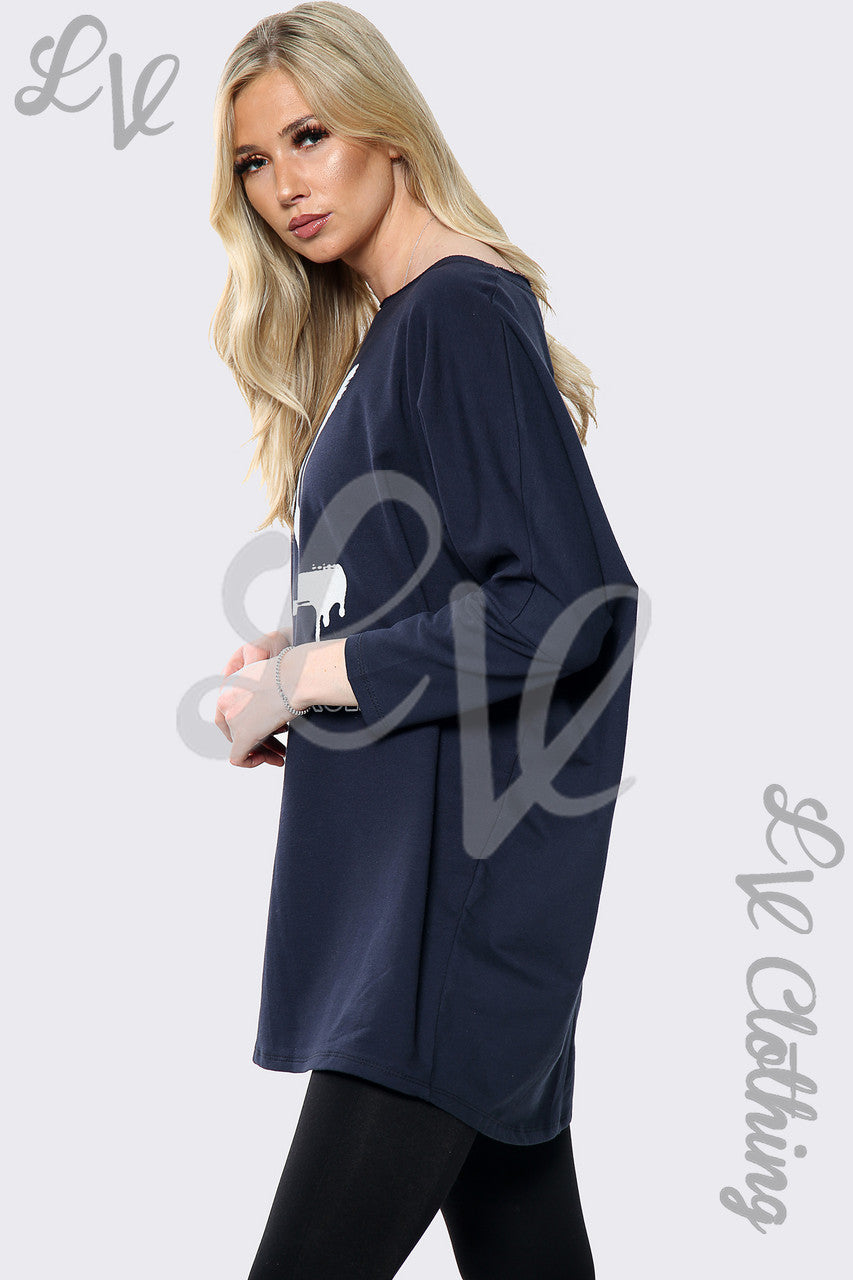 Dames "Love your Self" Slogan Sweatshirt Top Marineblauw Stukprijs €15,99