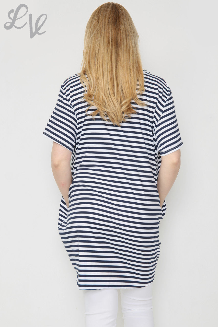 Ladies Short Sleeved Striped Star Top Navy Unit Price £8.99